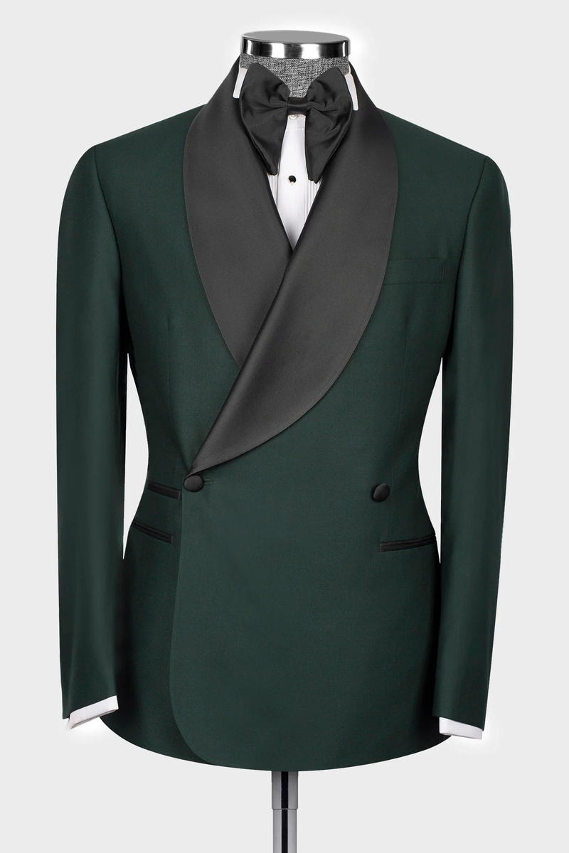 Chic Hunter Dark Green Shawl Lapel Double-Breasted Men's Wedding Suit