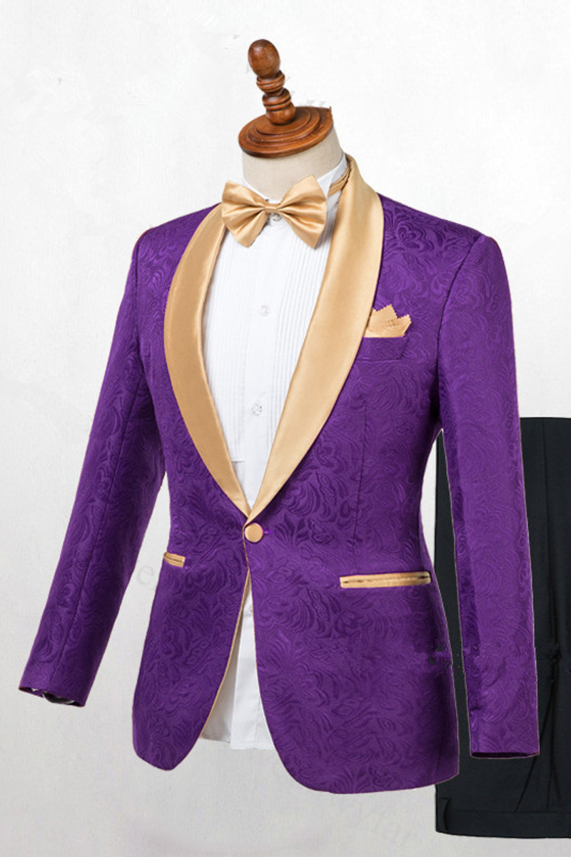 Antonio Purple One Button Gold Lapel Wedding Men Suit Online