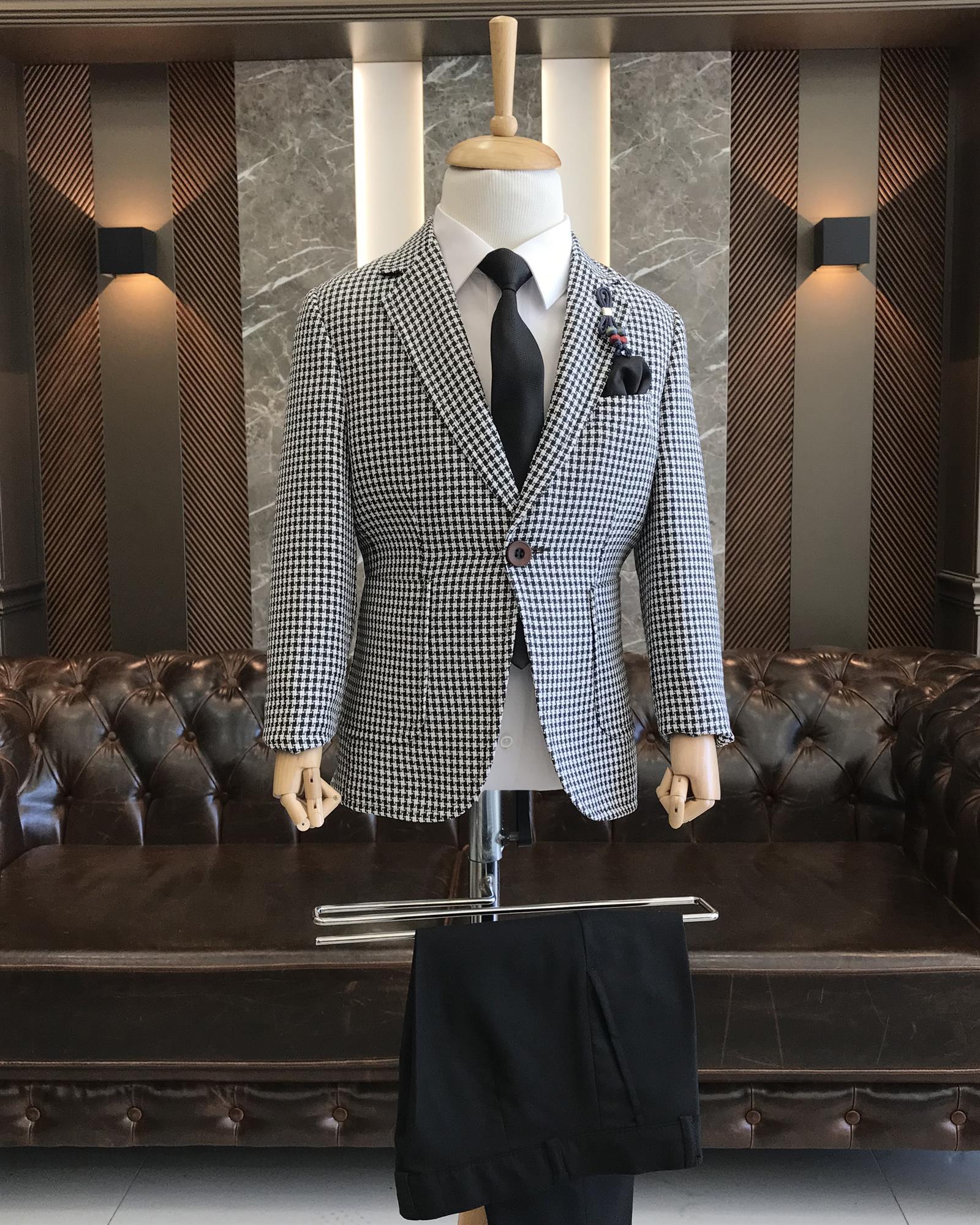 Black and White Houndstooth Pattern Boys' Two-Piece Suit