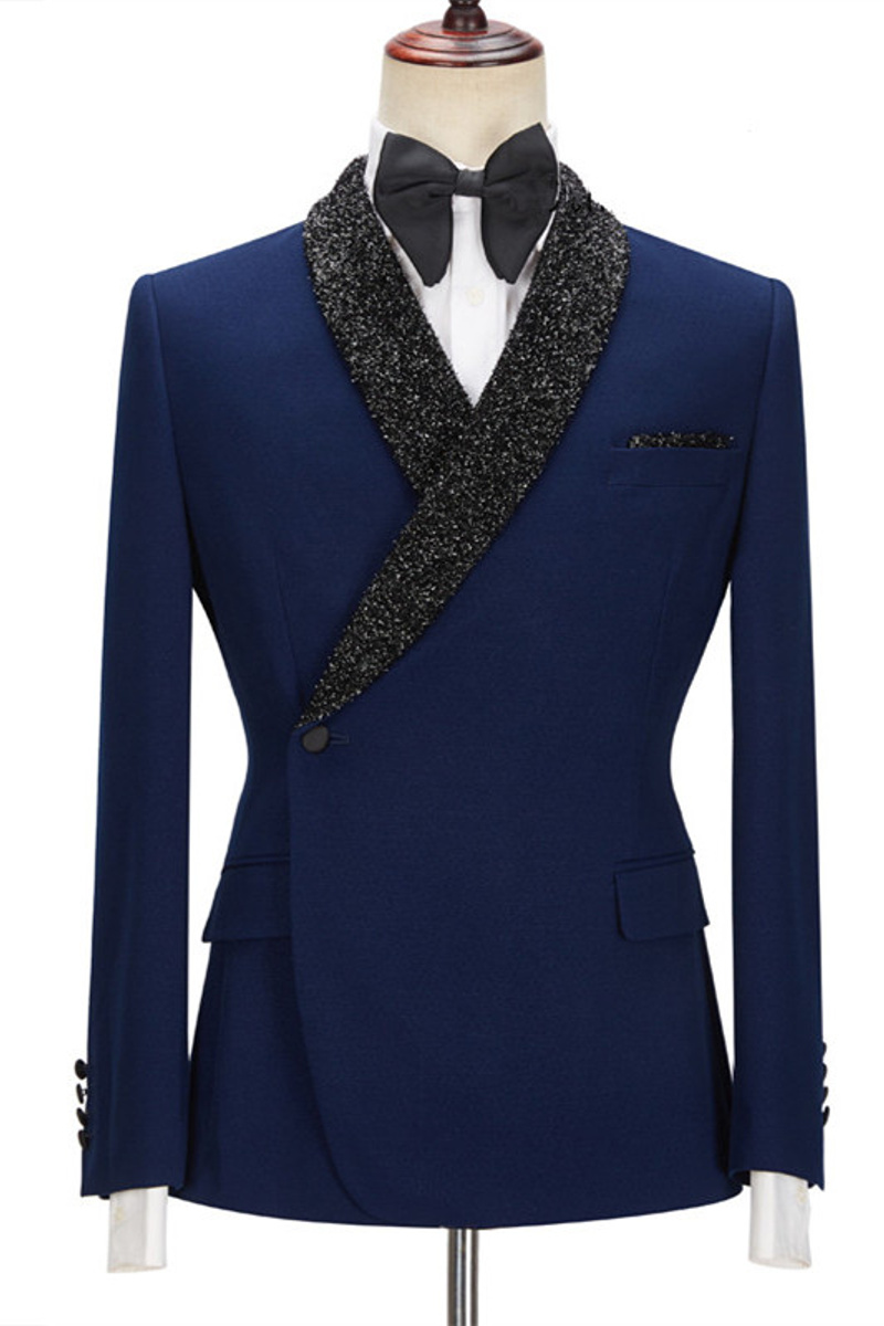 Jermaine Dark Navy Custom Slim Fit Men Black Lapel Suit