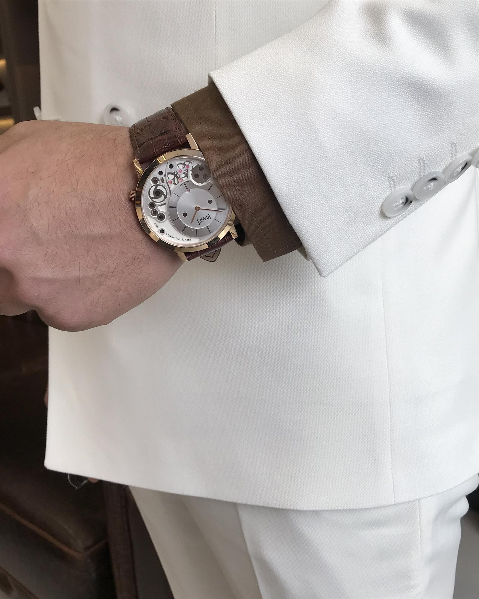 White Double-Breasted Lapel Collar Business Suit Two-Piece