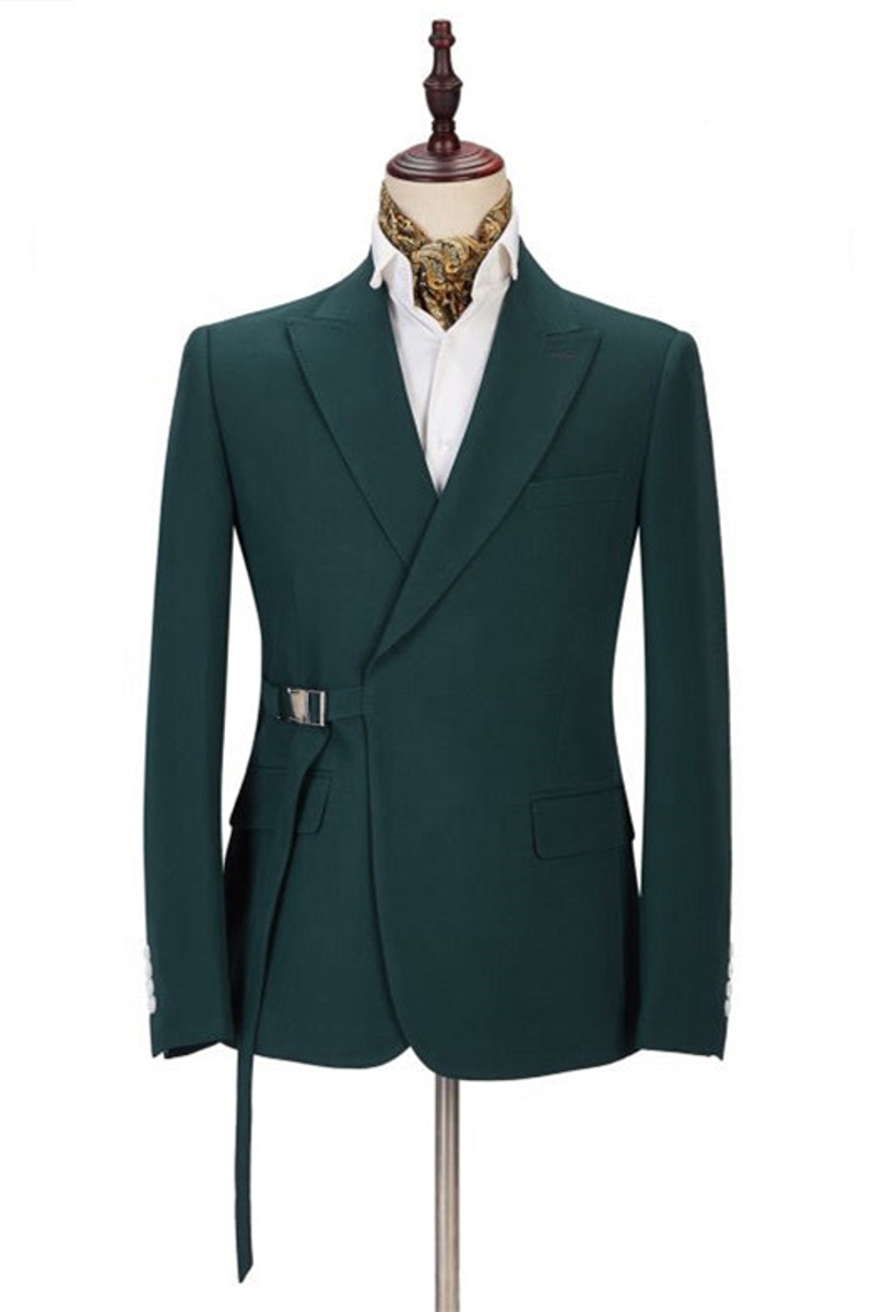 Dakota Dark Green Pointed Lapel Custom Prom Suit Online