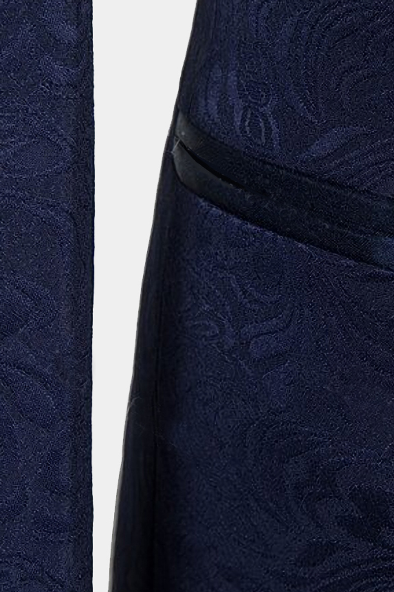 Navy Three-Piece Tuxedo Online Jacquard Custom Suit