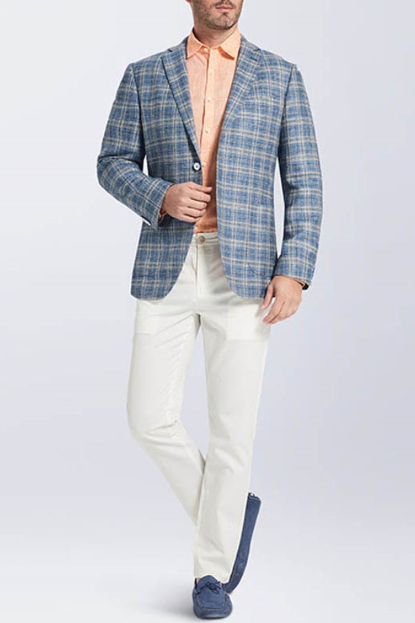 Blue Check Grey Patch Pocket New Casual Blazer