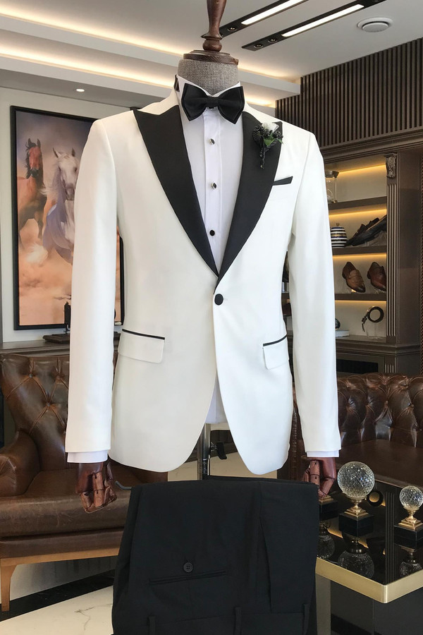Aries Gorgeous White Wool Blend Slim Fit Groom Wedding Suit