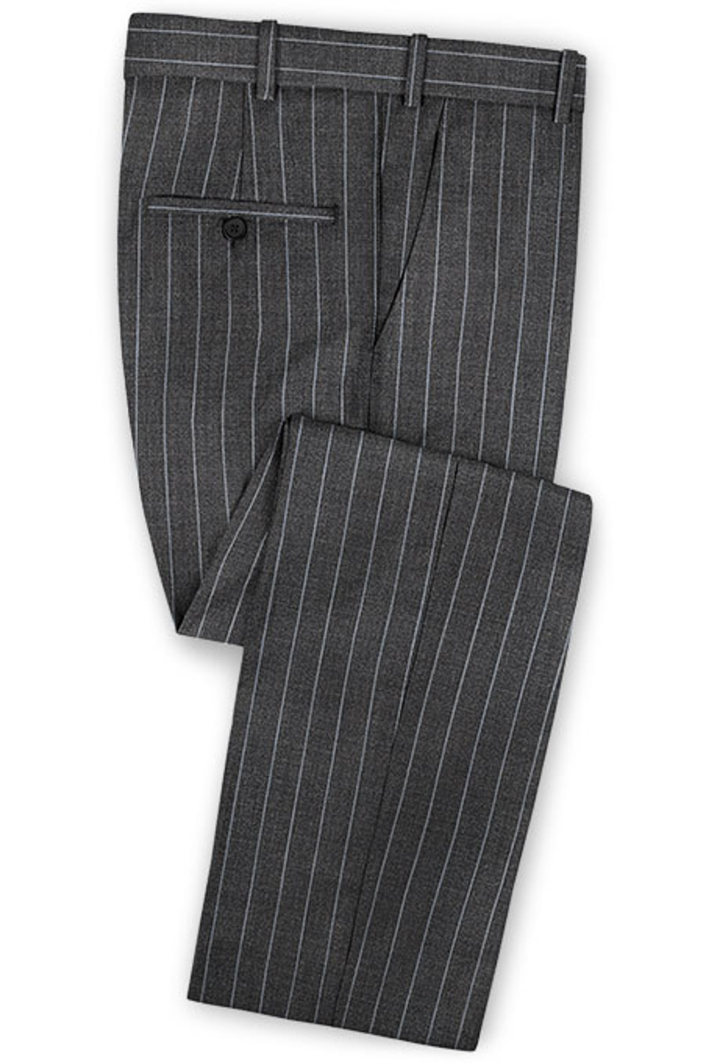 New Smoke Grey Business Suit Modern Striped Notch Lapel Tuxedo
