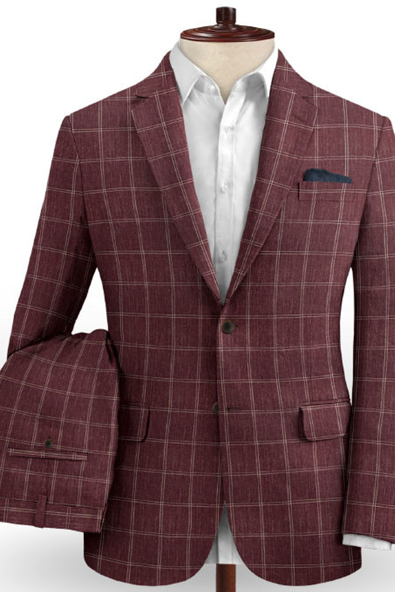 Steel Grey Linen Two-Piece Suit Plaid Texture High-Quality Prom Tuxedo