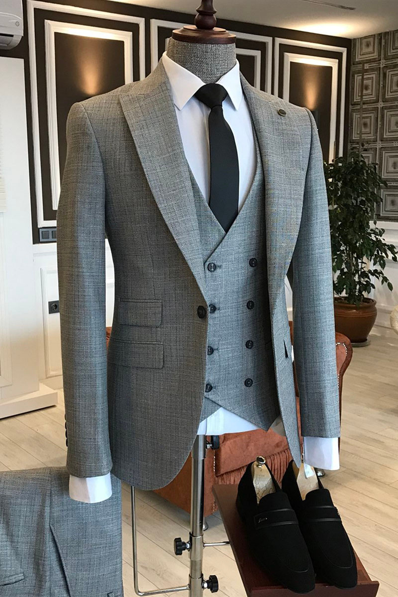 Nick Grey Plaid Lapel One-Button Slim Fit Suit