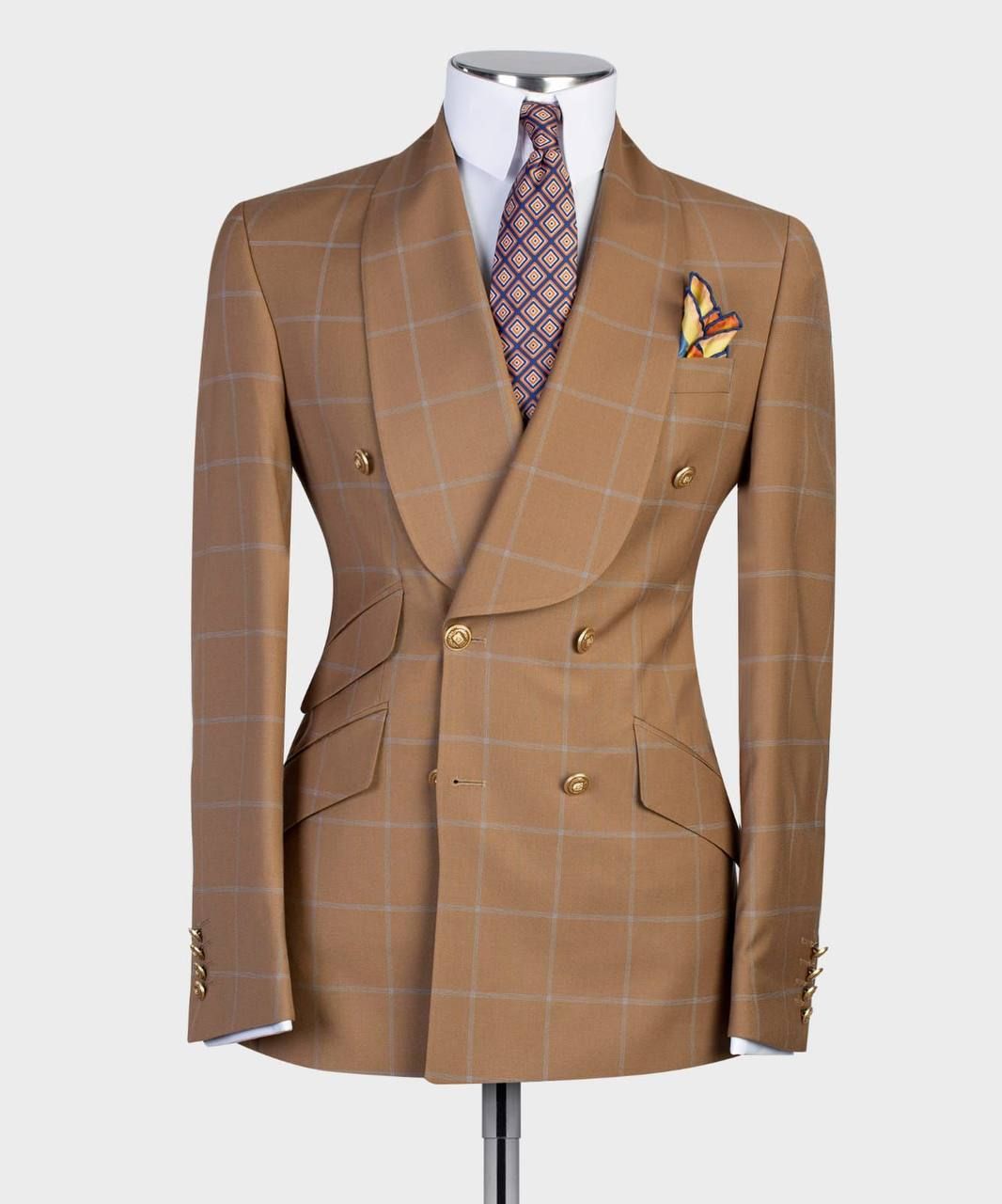 Shawl Lapel Check Double-Breasted Suit