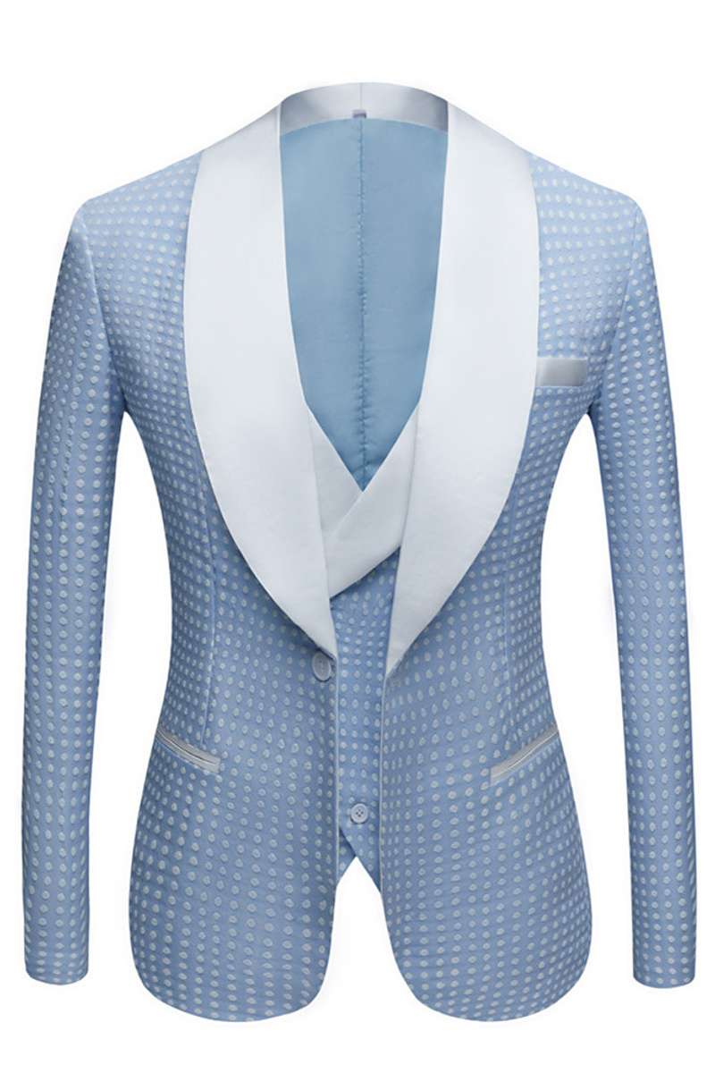 Edwin Sky Blue Fashion Dot Wedding Groom Suit with Shawl Lapel