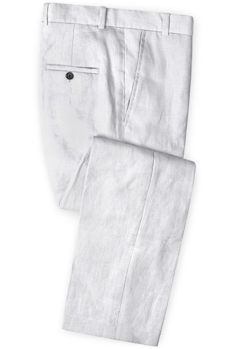 White Linen Beach Wedding Suit with Pants Fashion Groom Tuxedo Blazer