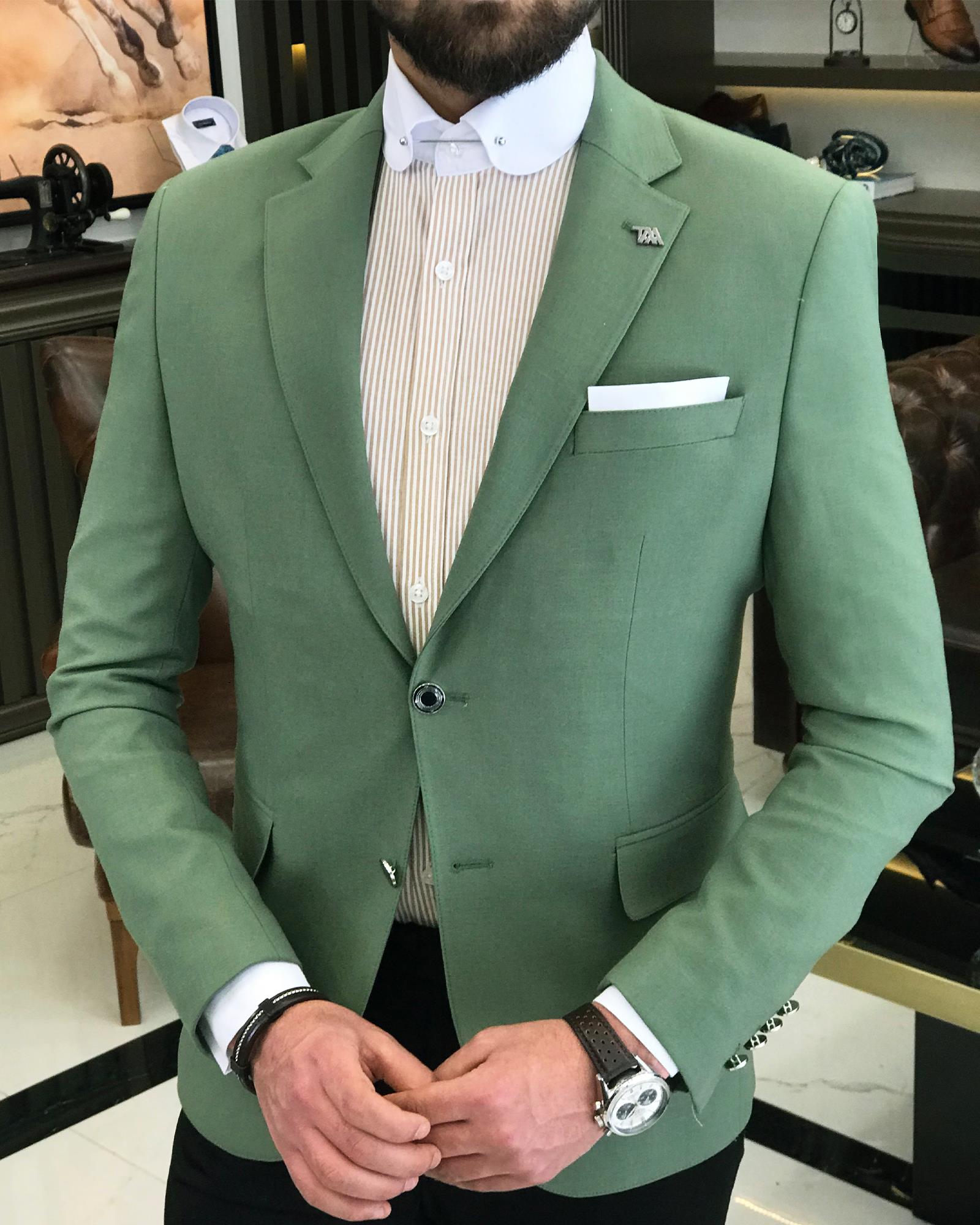 Green Notch Lapel Two-Piece Suit Wedding Suit