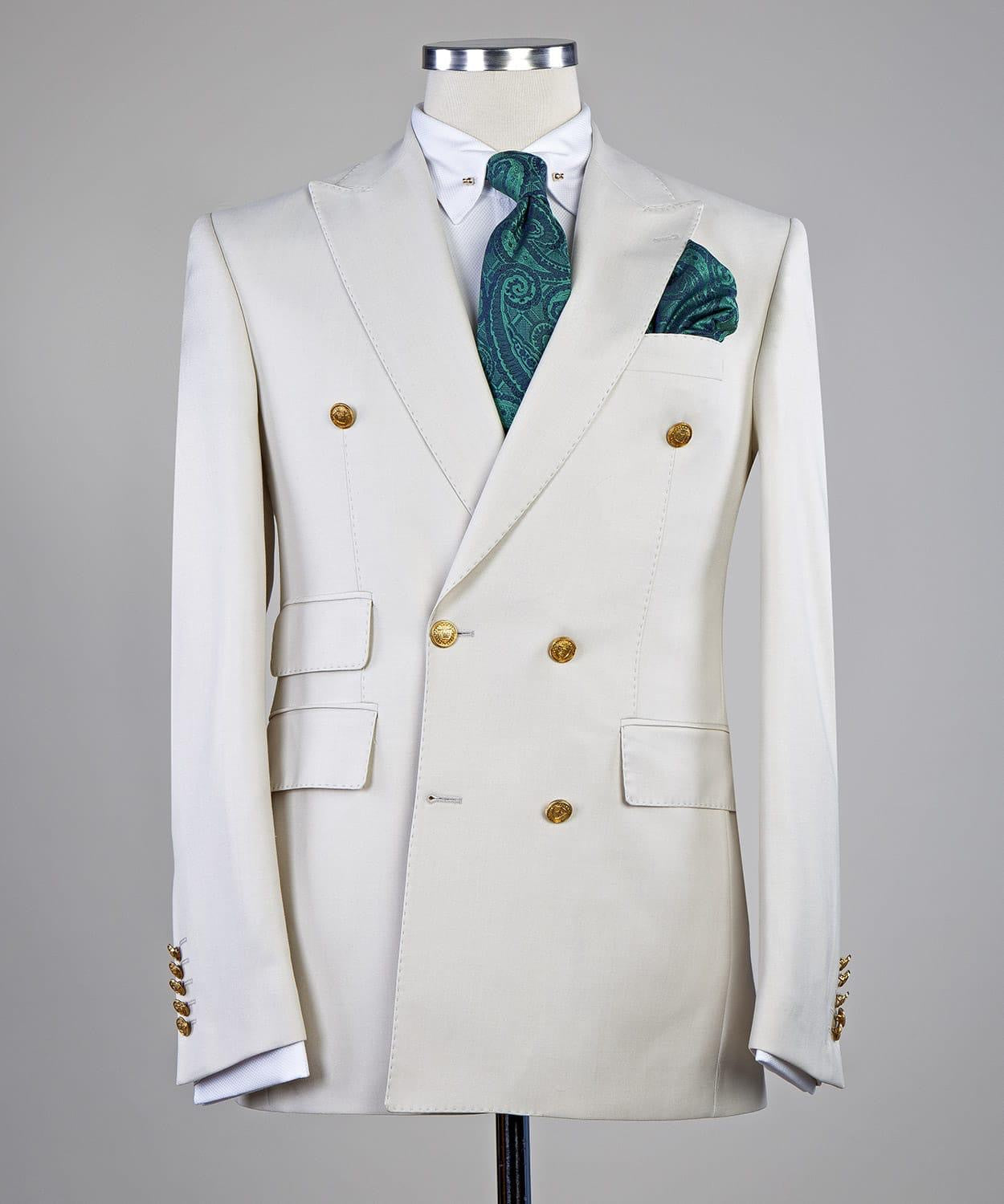 White Chic Peaked Lapel Double-Breasted Suit