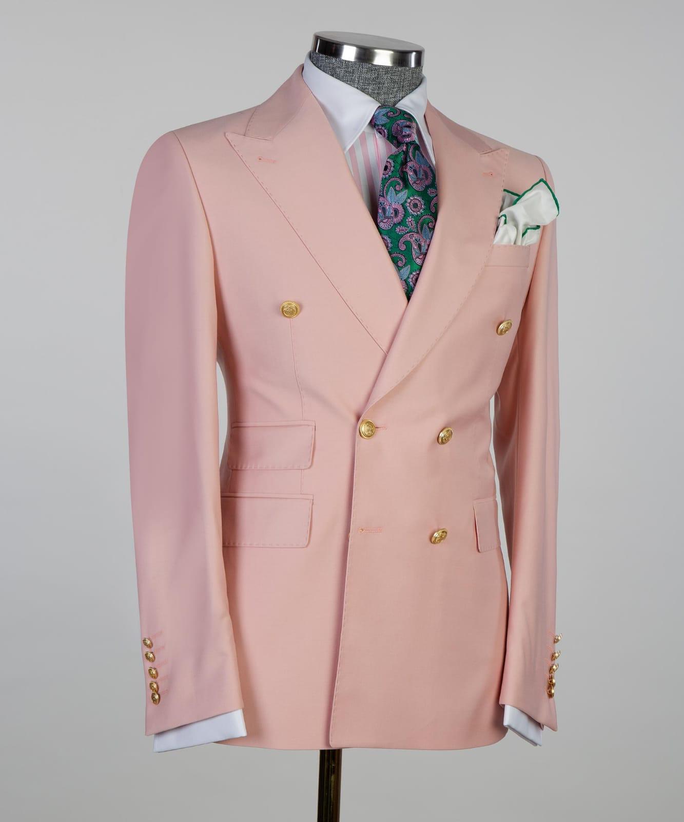 Newest Design Pink Double Breasted Fashion Point Collar Men Suits