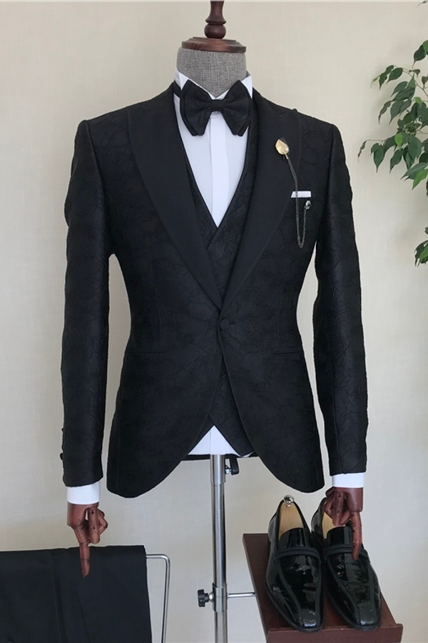 Black Jacket, Vest, and Trousers Groom Set Wedding Three-Piece Suit