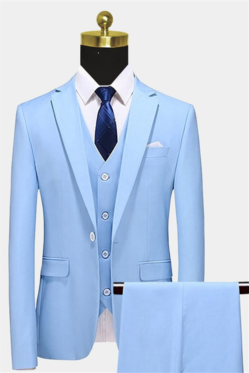 Classic Sky Blue Suits Three-Piece Suits on Sale