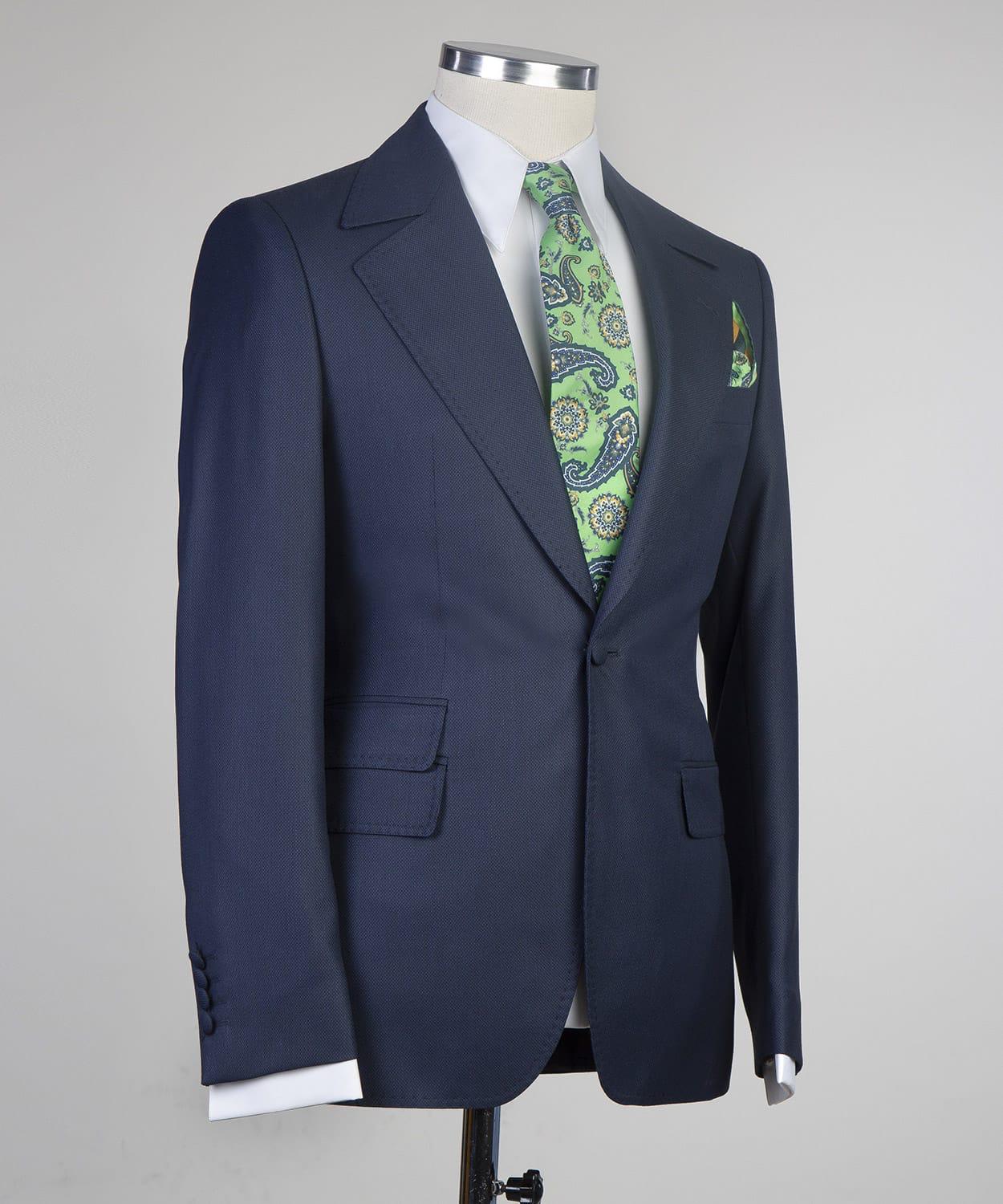 Navy Blue One-Button Three-Piece Peaked Lapel Suit