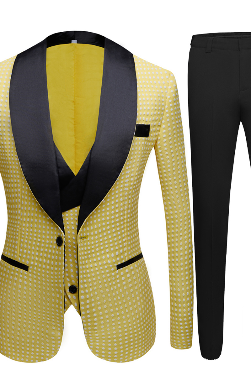 Travis Yellow Dot Shawl Lapel Wedding Groom Suit