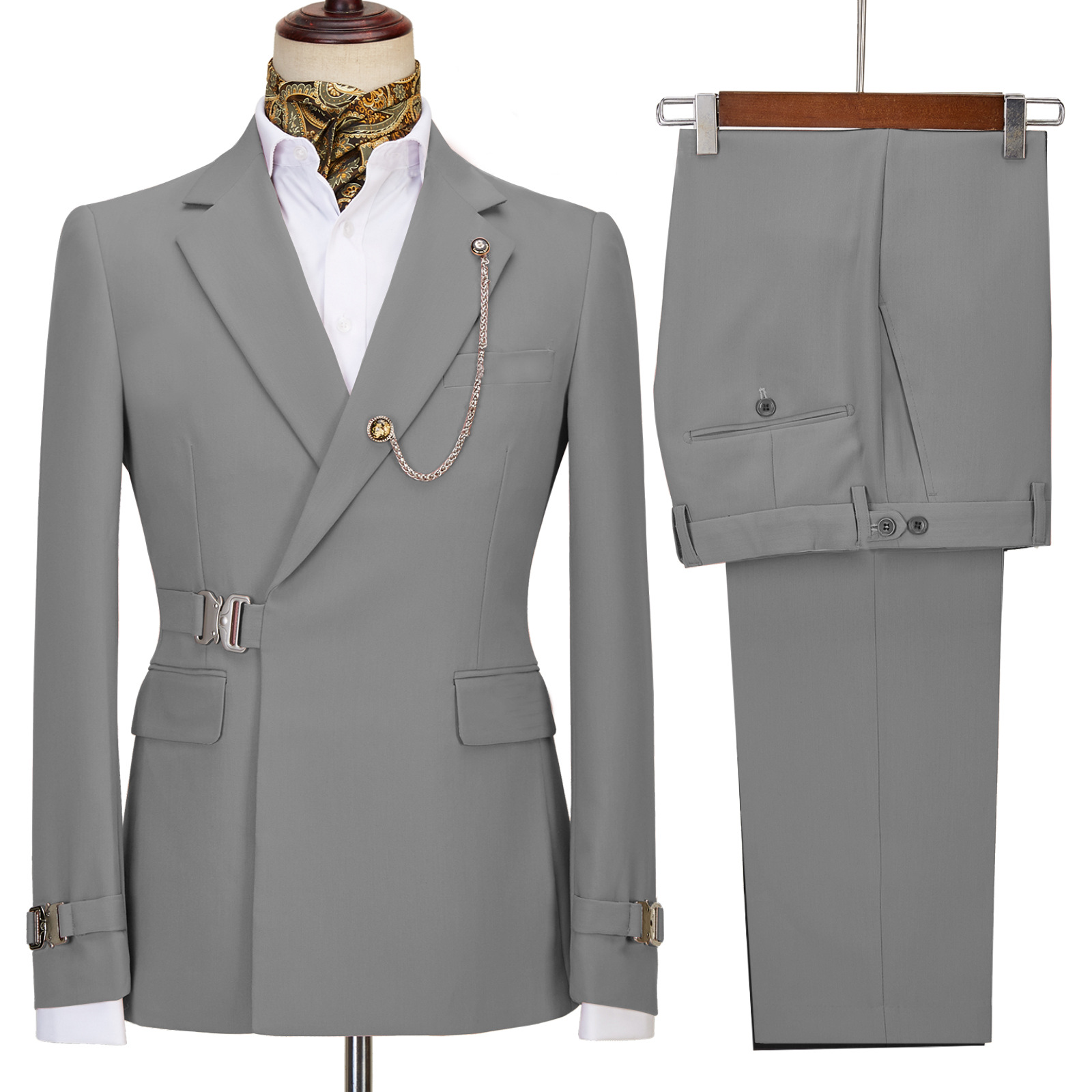 Light Grey Slim Fit Tailored Prom Mens Two Piece Suits