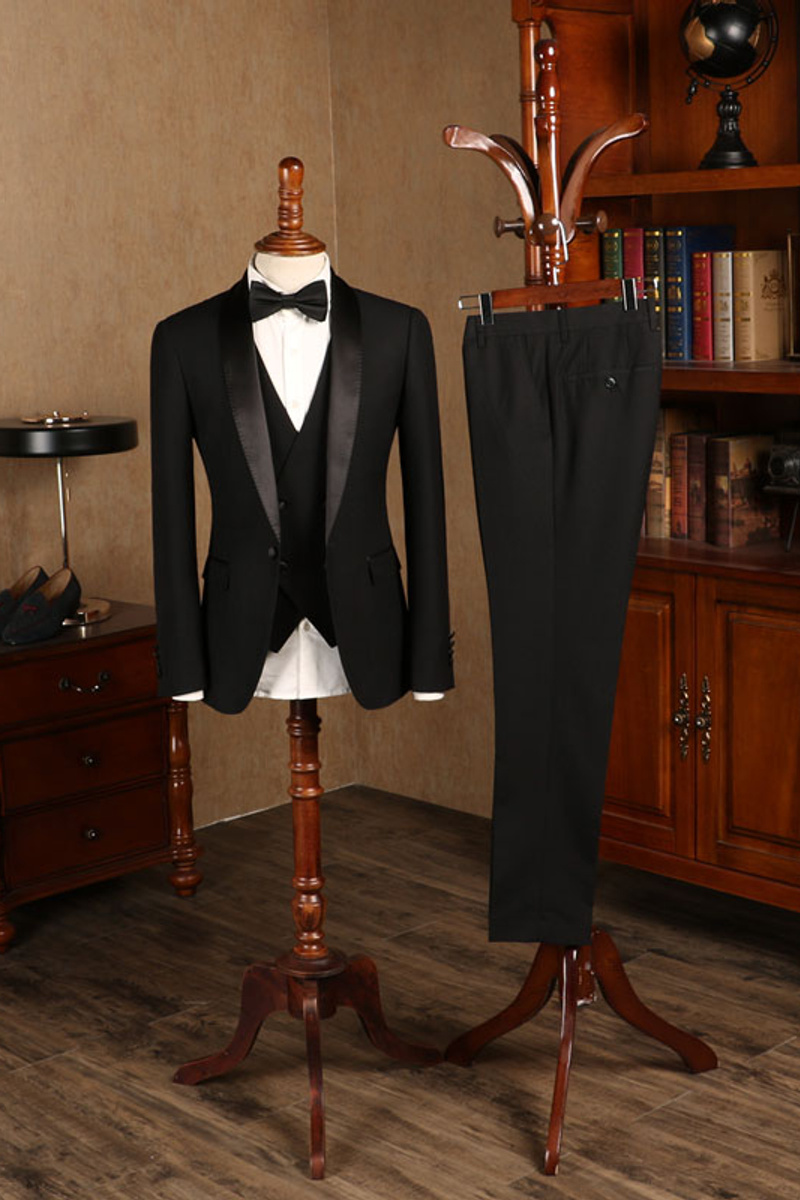 Baldwin All Black Three-Piece Custom Groom Wedding Suit