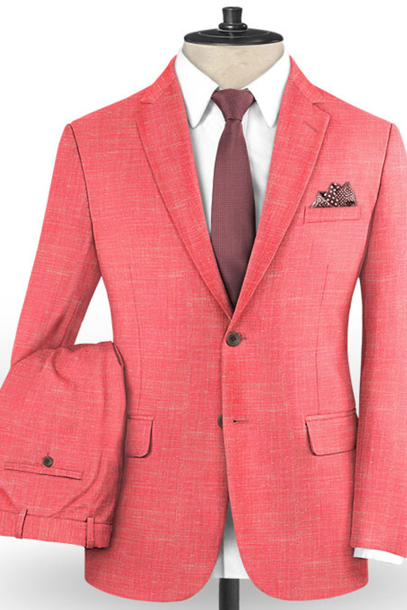 Design Summer Orange Linen Suit Two-Piece Notched Lapel Tuxedo