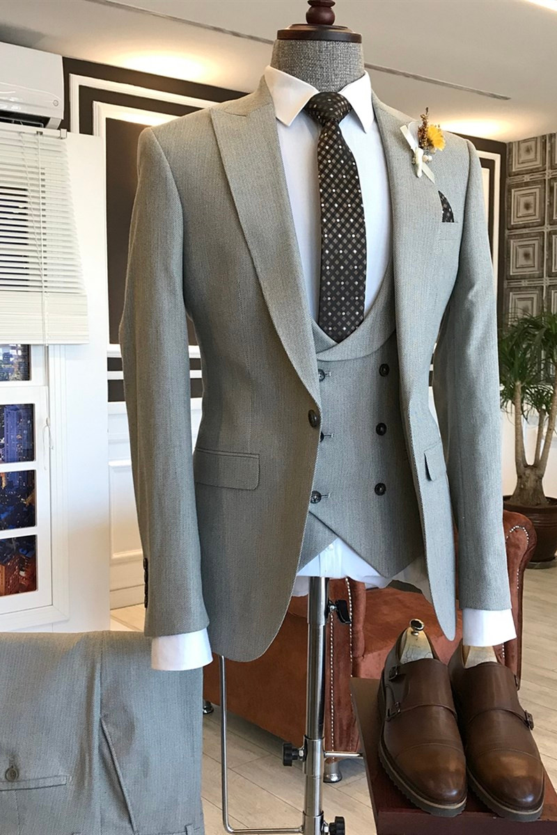 Leo Fashion Light Grey Pointed Lapel Business Occasion Suit