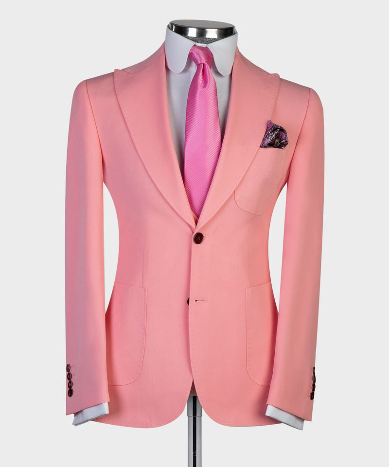 Trendy Pink Pointed Lapel Three Piece Slim Fit Men For Prom