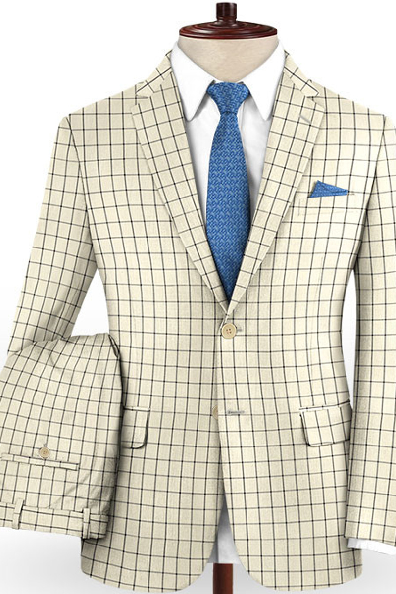 Champagne Plaid Business Suit Slim Prom Costume Tuxedo