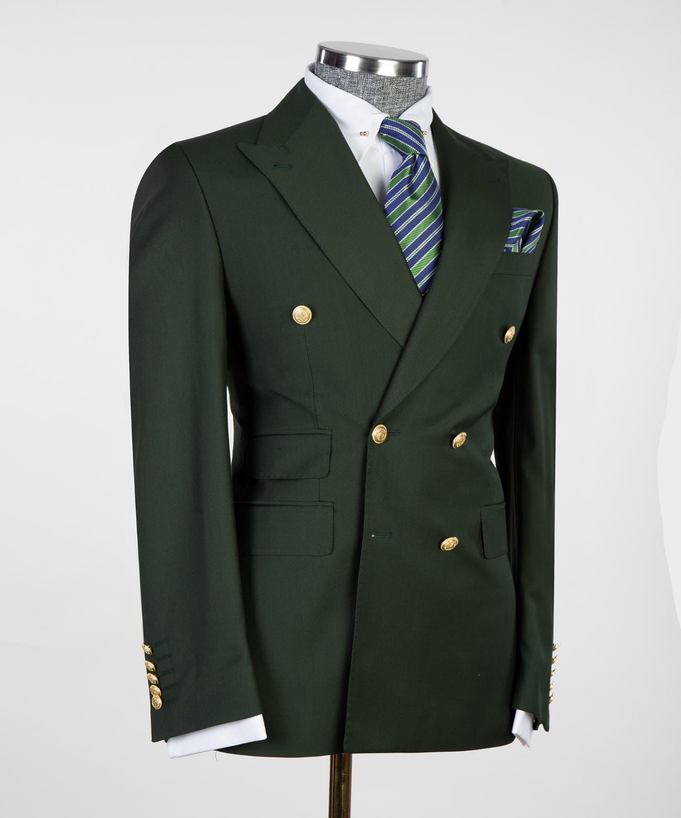 Dark Green Pointed Lapel Double-Breasted Suit