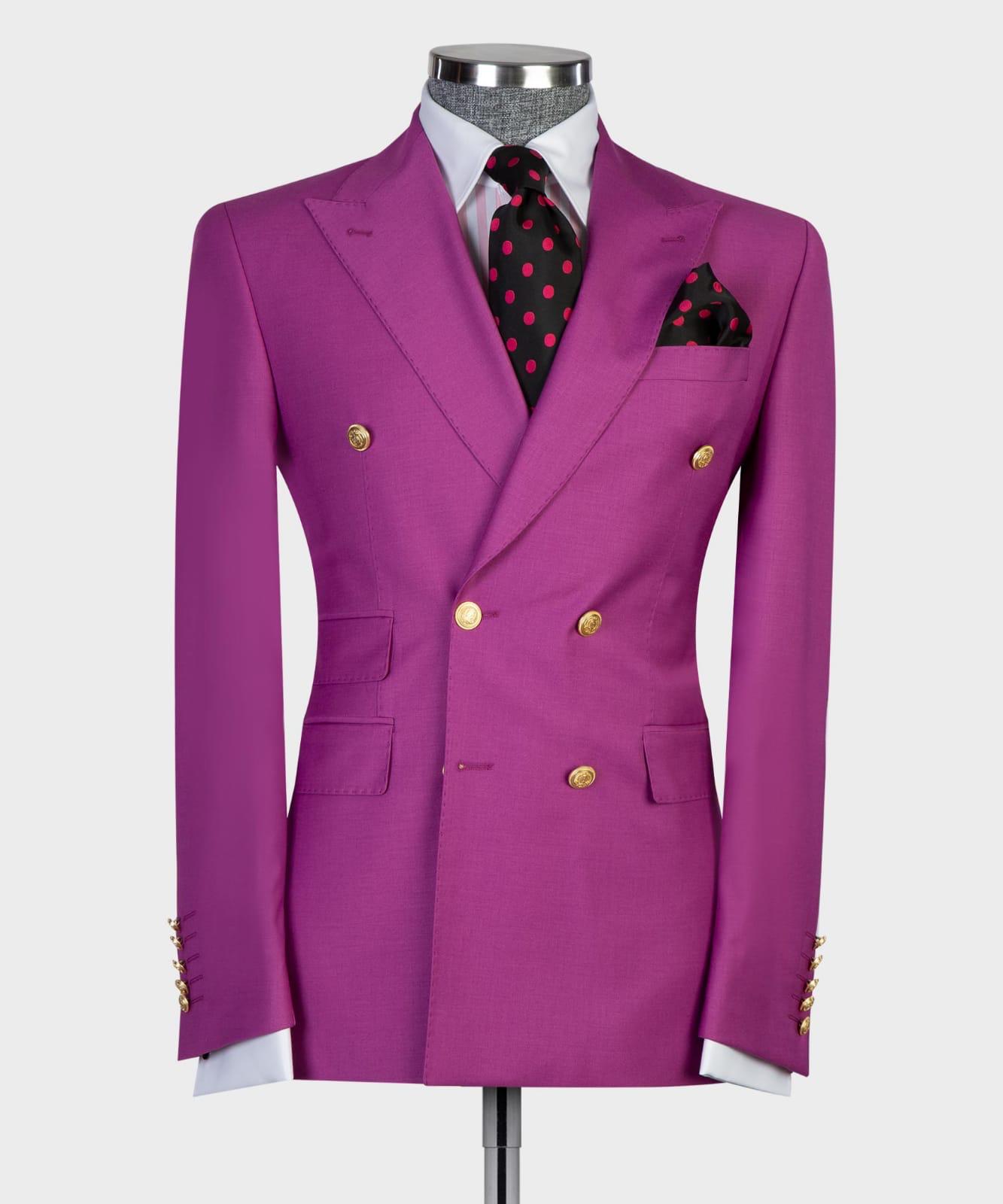 New Arrival Fuchsia Fashion Double-Breasted Point Collar Prom Suit