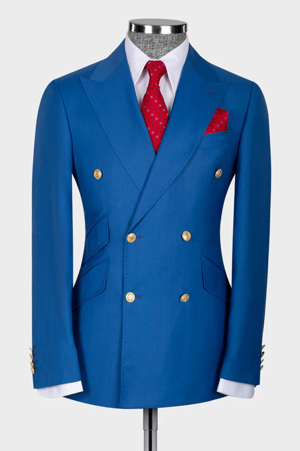 Stylish Blue Double-Breasted Two-Piece Suit Three Pocket Suit
