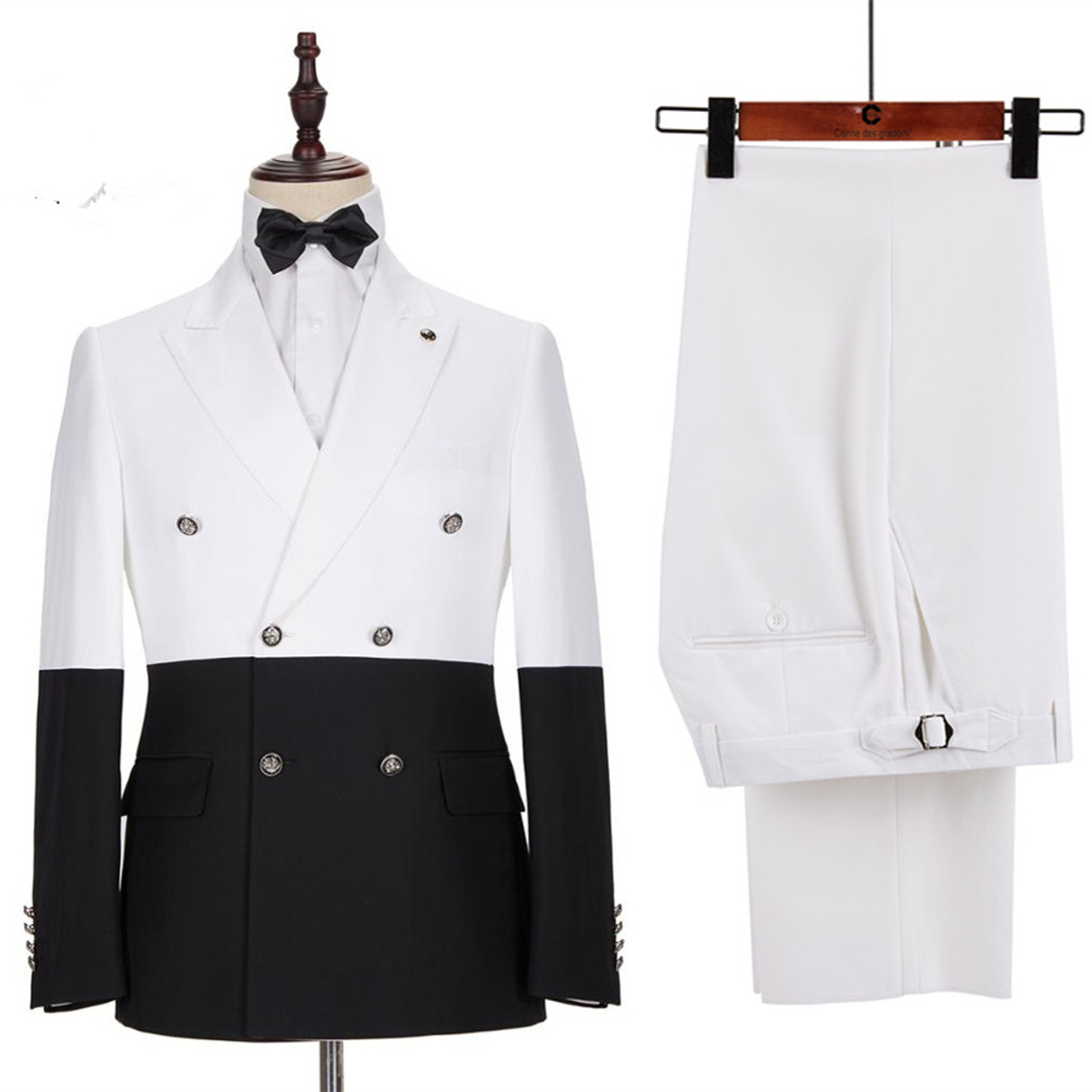 Jorge Simple White and Black Double-Breasted Suit Online