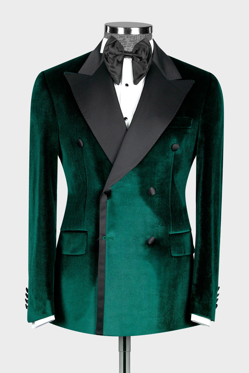 Dark Green Velvet Lapel Two-Piece Suit Prom Suit