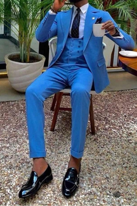 Dawson Bright Blue Three Piece Slim Fit Lapel Fashion Men Suit