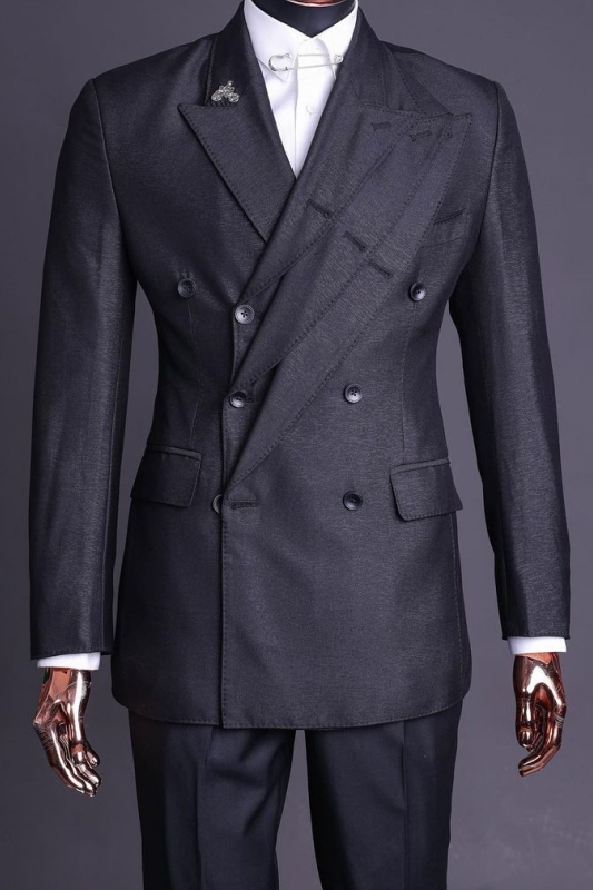 Stylish Black Peaked Lapel Double Breasted Prom Suits
