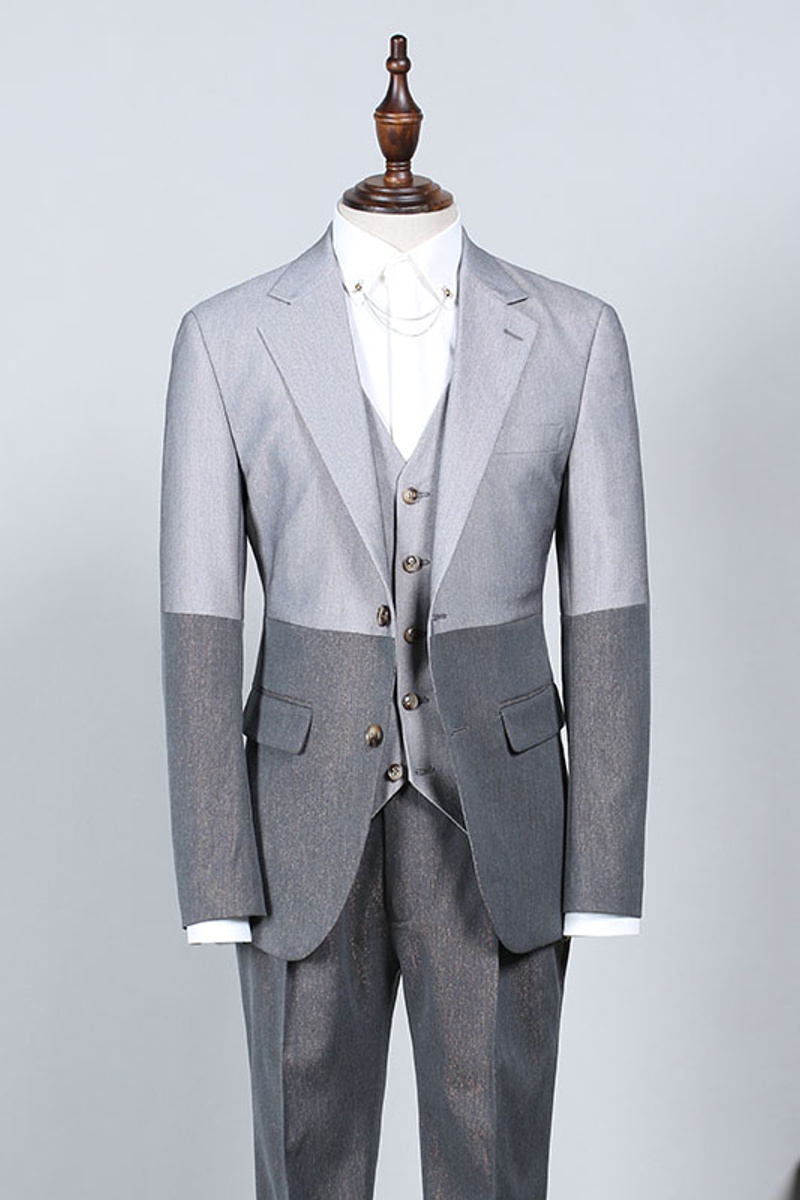 Nathan Stylish Grey Three Piece Notched Lapel Slim Fit Suit