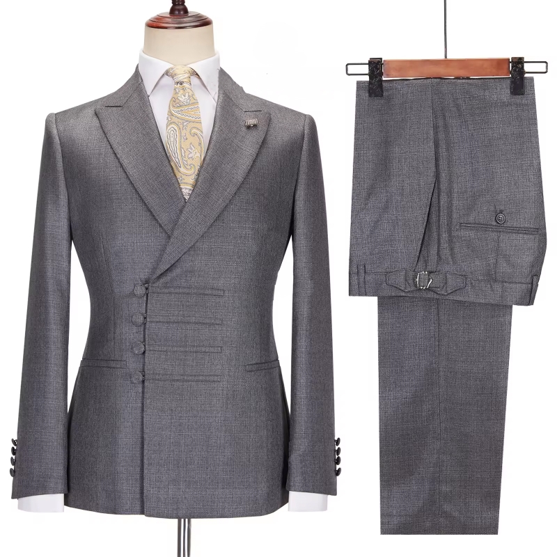 Classical Gray Peaked Lapel Bespoke Business Two-Piece Suit