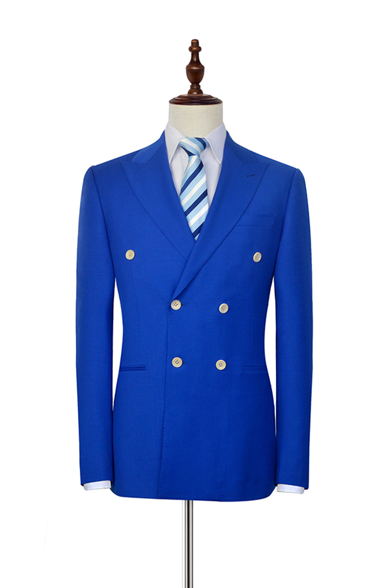 Peak Lapel Royal Blue Double-Breasted Suit Six-Button Casual Suit