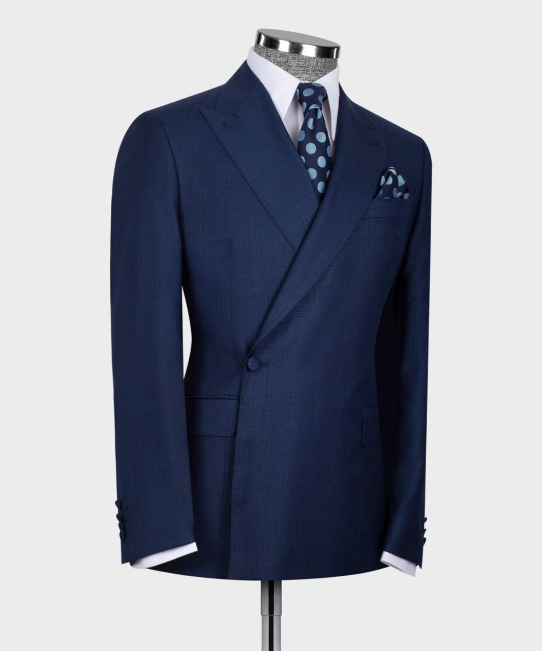 Modern Dark Navy Peaked Lapel Bespoke Suit