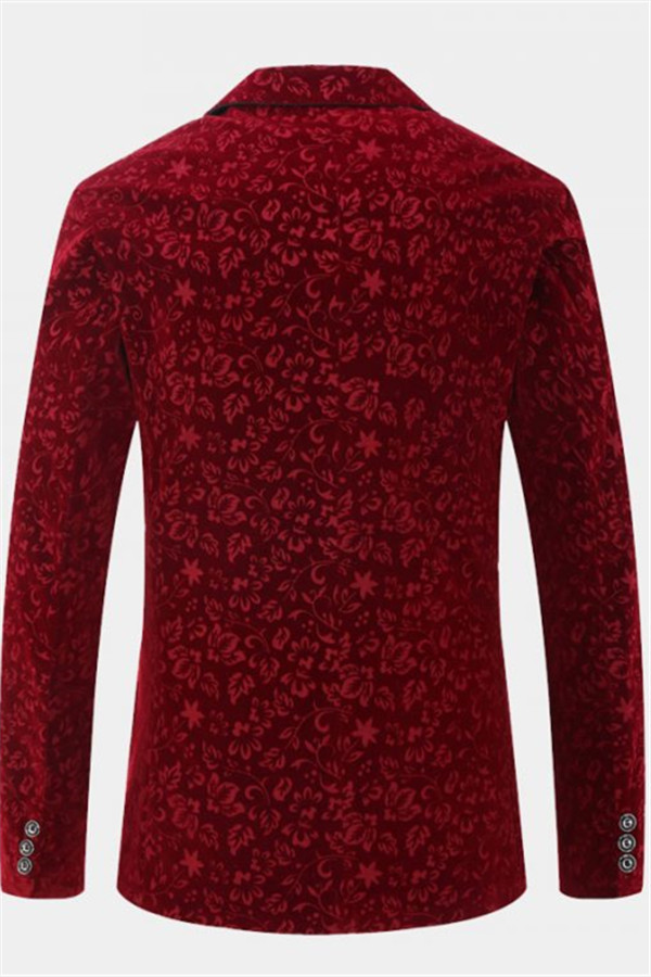 Burgundy Floral Velvet Blazer Fashion Suit Sizes For Men