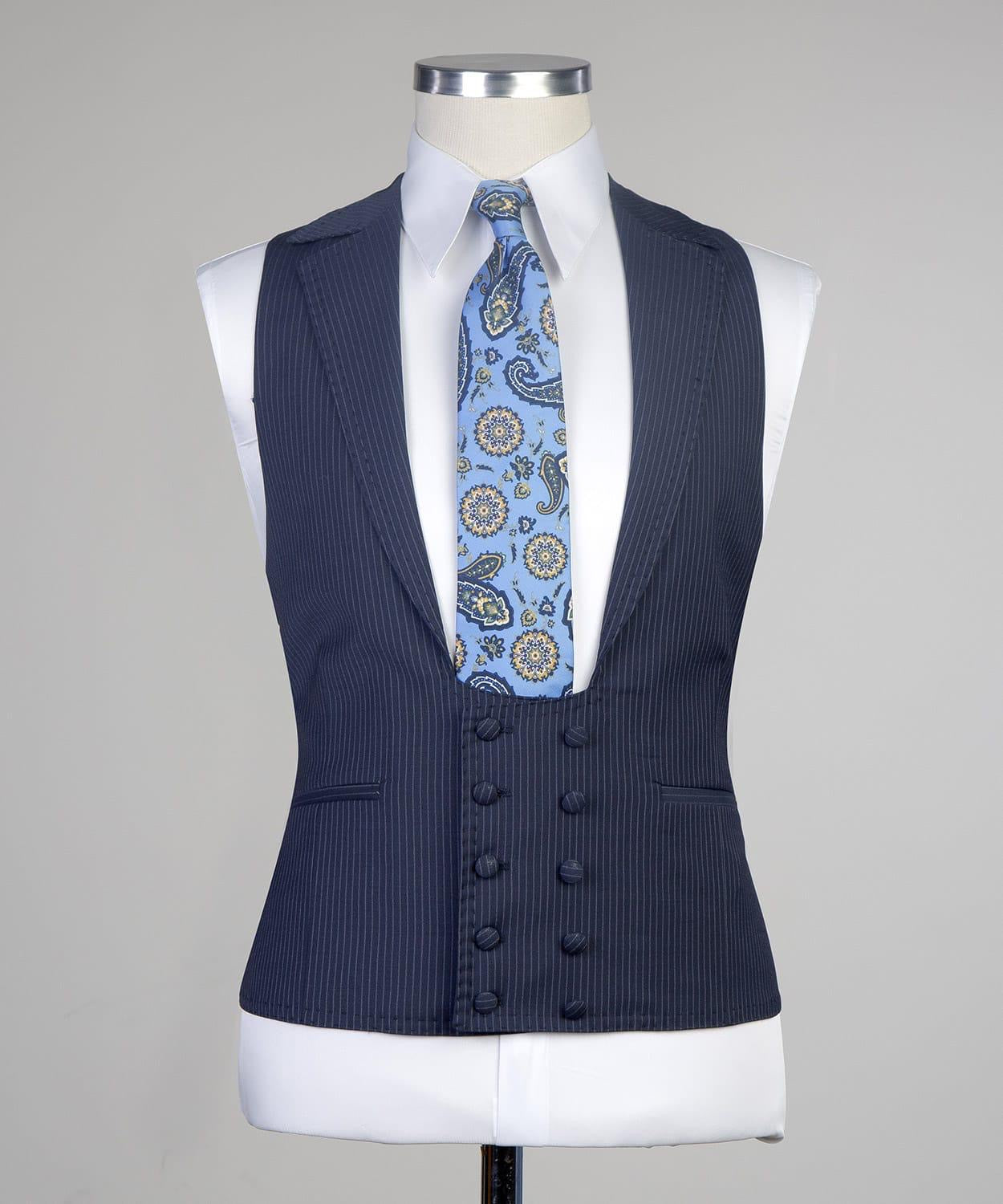 Navy Pinstripes Notch Lapel Three-Piece Suit Striped Suit