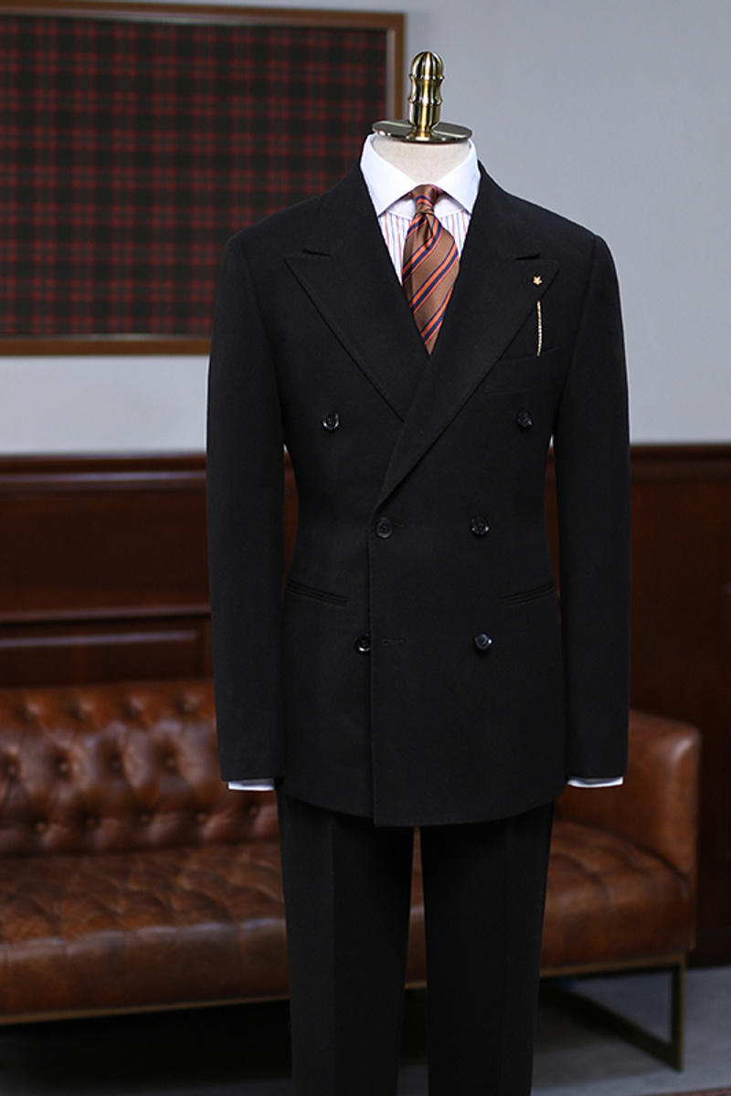 Allen Formal All Black Point Lapel Double Breasted Custom Business Suit