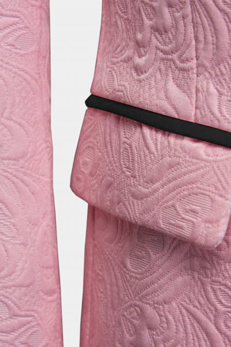 Gorgeous Pink Jacquard Prom Suit Three-Piece Black Lapel Suit