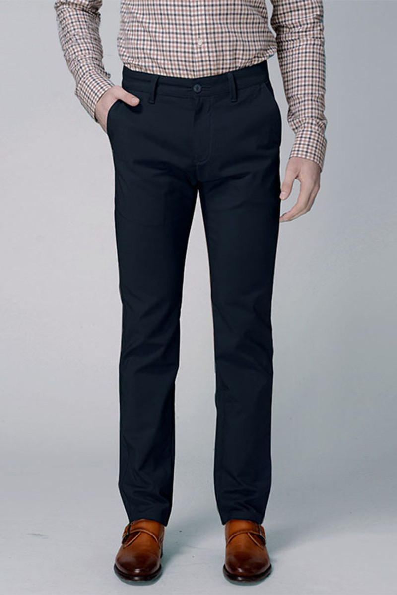 Men Dark Navy Cotton Business Pants