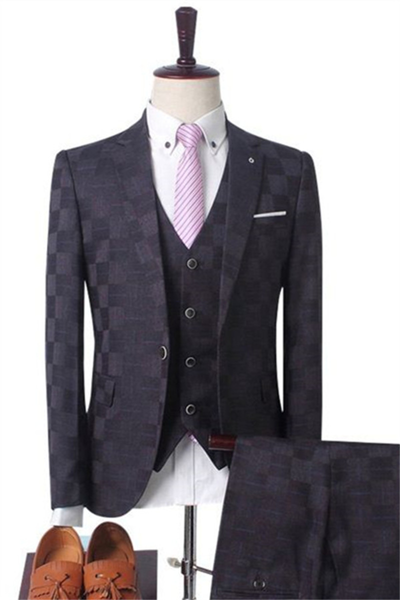 Crimson Plaid Business Suit Prom Three-Piece Suit