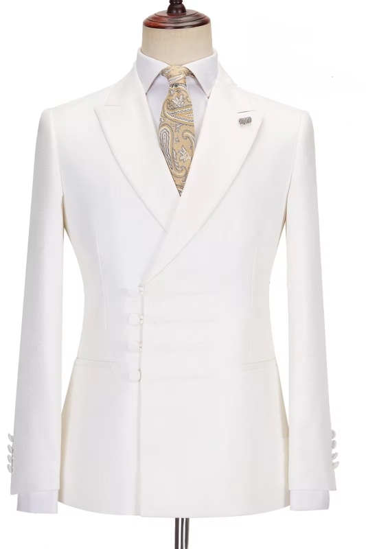 Simple White Pointed Collar Custom Prom Suit