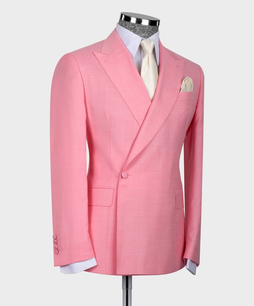 Pink Peaked Lapel Close Fitting Men Suits