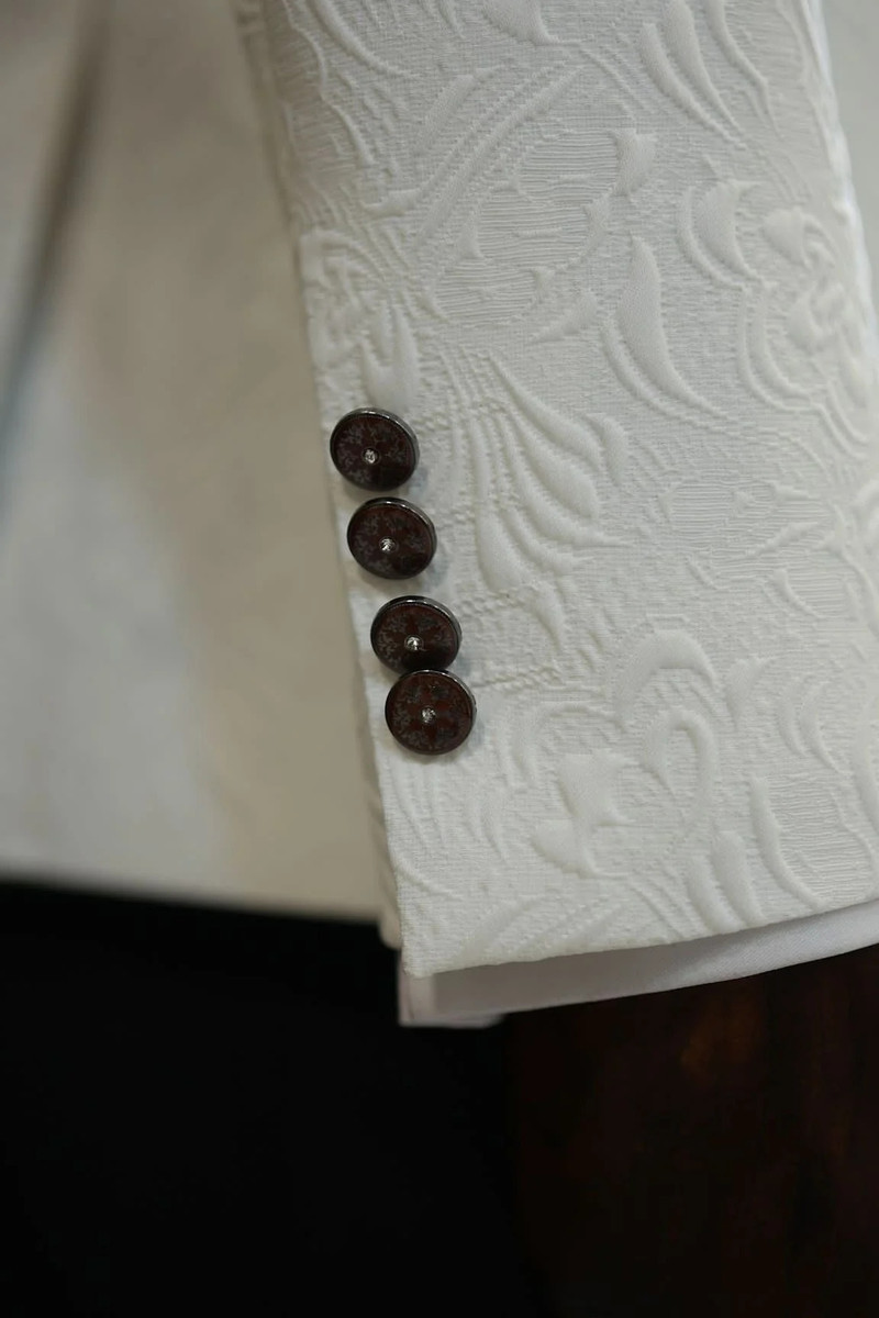 bella Orange Velvet Shawl Lapel Jacquard Slim Fit Three-Piece Tuxedo