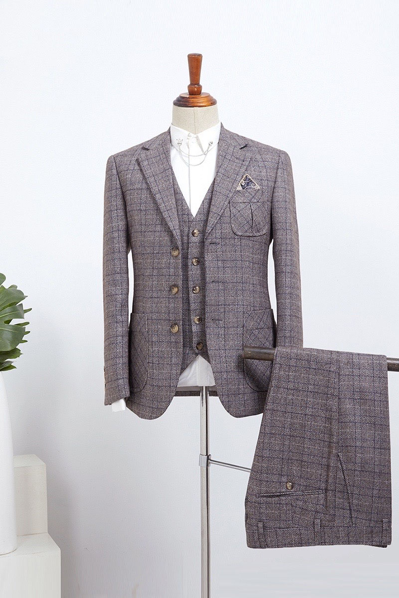 Barret's New Grey Plaid Three-Pack Slim Fit Suit