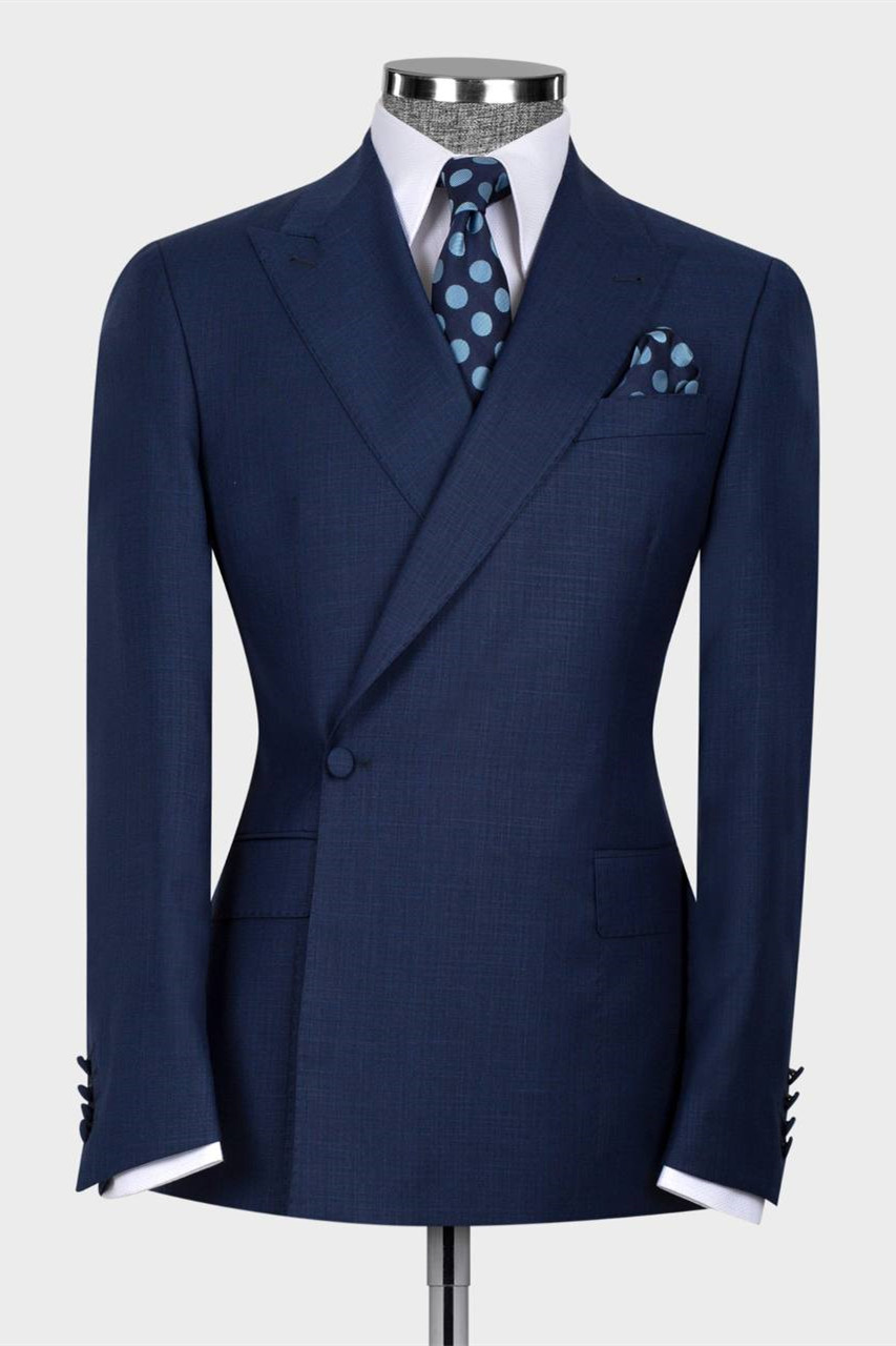 Modern Dark Navy Peaked Lapel Bespoke Suit
